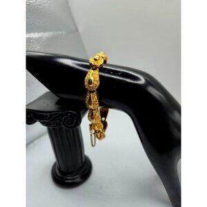 Vintage D'Orlan Gold Tone Teardrop Link Bracelet Textured Modernist Signed